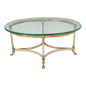 Labarge Hollywood Regency Brass and Glass Hooved Feet Cocktail Table, Circa 1960s