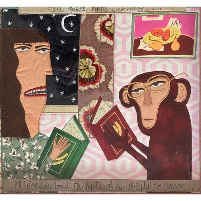 Original Framed Chris Antieau Embroidered Qulted “If I Had a Monkey" Retail $5k-6k For Sale - Image 9 of 12