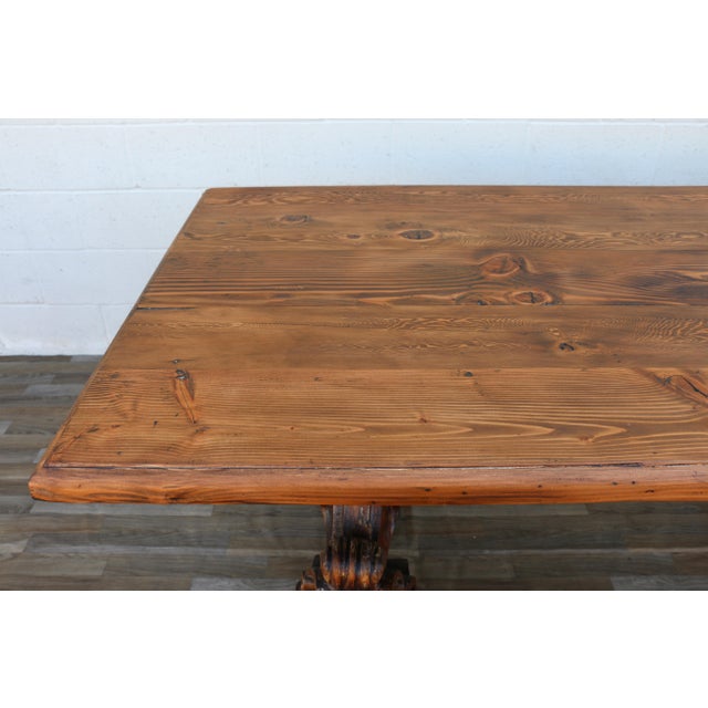 Farmhouse Vintage 1980s Custom French Style Solid Cedar Dining Table With Ornately Carved Pedestal Bases For Sale - Image 3 of 18