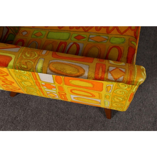 Scandinavian Folke Ohlsson Teak Settee in Jack Lenor Larsen "Caravan" Velvet For Sale - Image 10 of 18