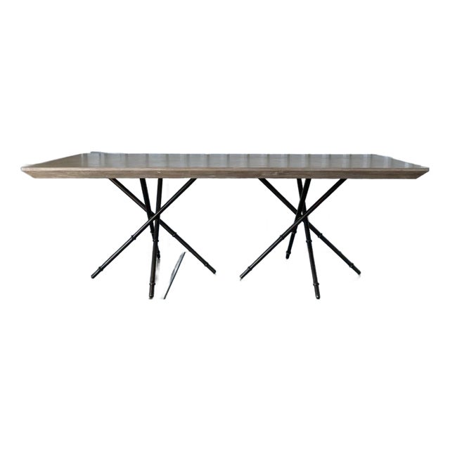 Gabby "Davenport" Cerused Mindi Wood Dining Table on Iron Faux Bamboo Base For Sale
