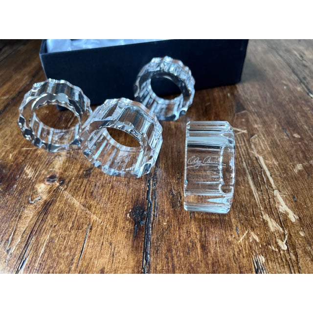 Early 21st Century Set of 4 - Oleg Cassini Scallop Crystal Napkin Ring, Napkin Holder With Original Box For Sale - Image 5 of 11