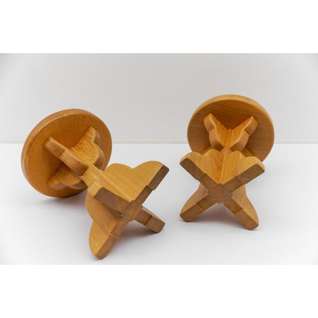 1960s Mid-Century Modern French Oak Stools, 1960s, Set of 2 For Sale - Image 5 of 10