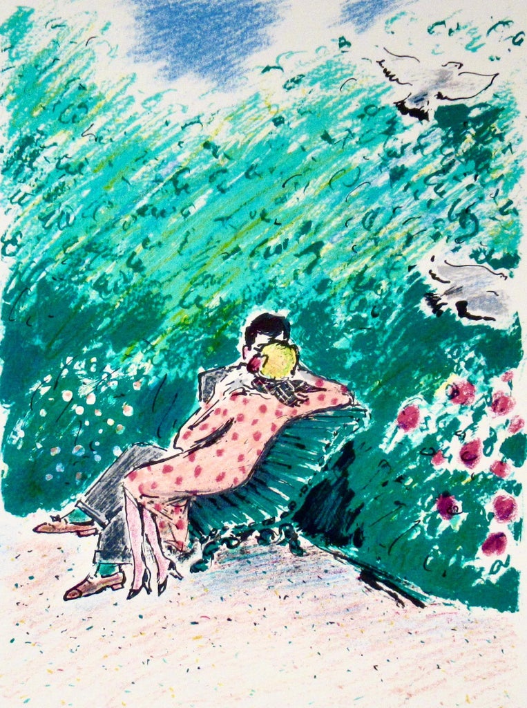 JEAN-PIERRE CASSIGNEUL 【石版画】 Jean-Pierre Cassigneul Les Amoureux Sur Un Banc C. 1980
