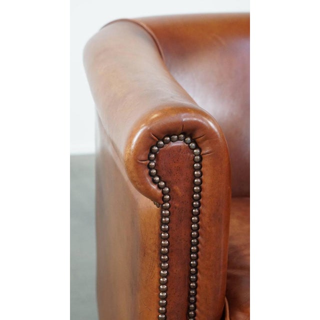 Cognac-Colored Cowhide Leather Club Chair For Sale - Image 10 of 11