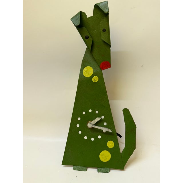 Large 13.5" Hand-Painted Metal "Green Dog" Pendulum Wall Clock by Óxidos – Fully Functional (Rare Retired Colorway) For Sale In Boston - Image 6 of 9