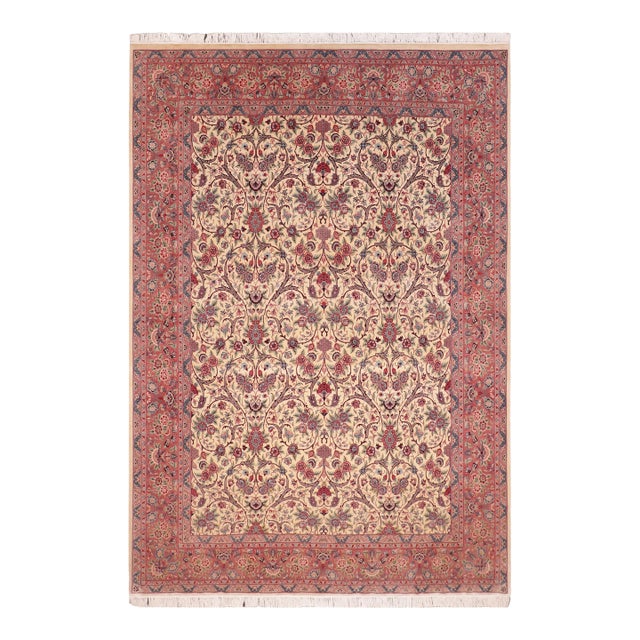 Shabby Chic Floral 1990's Pak-Persian Beige/Pink Wool Rug - 8'2'' X 11'0'' For Sale