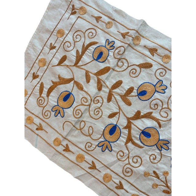 Mid-Century Modern Floral Suzani Wall Hanging, Gold Medallion For Sale - Image 3 of 6