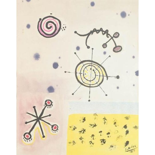 Paper J. Sáez, Poetic Abstract Composition, 1971, Watercolor on Paper, Framed For Sale - Image 7 of 7