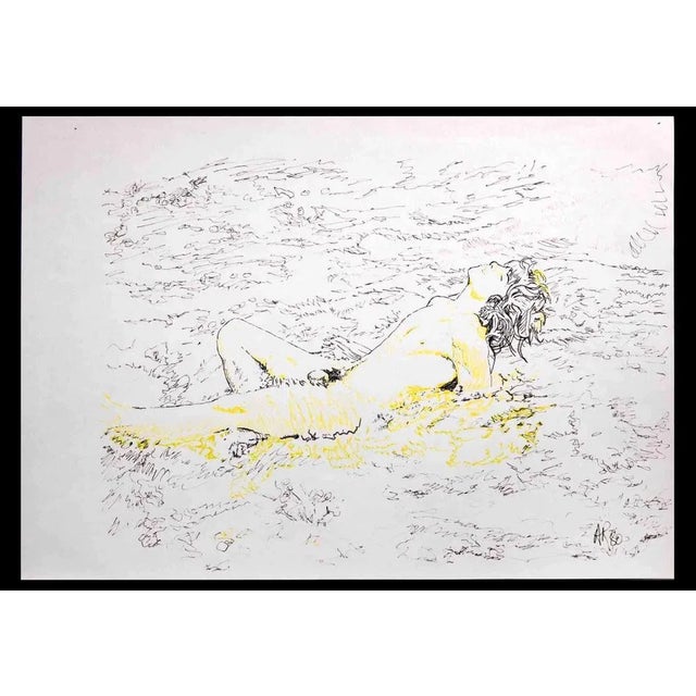The boy at the sea is an original drawing on pencil and pastel realized by Anthony Roaland in 1980. Hand-signed and dated...