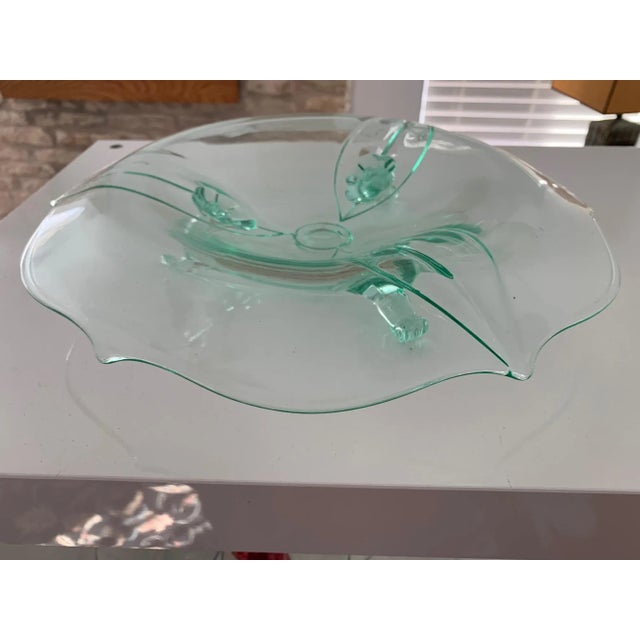 Green 1960s Mid-Century Murano Italian Design Sculptural Glass Art Green Waives Dish For Sale - Image 8 of 13