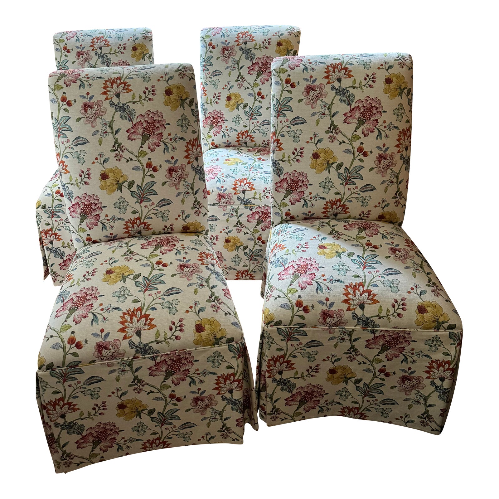 Newly Reupholstered Ethan Allen Slipper Chairs With Floral Kravet