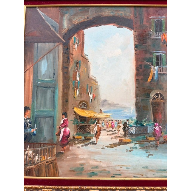 Impressionist Mid 20th Century 'Virgili' Signed "Italian Street Market" Oil Painting on Canvas For Sale - Image 3 of 10