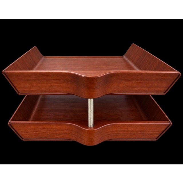 Mid-Century Modern Vintage Florence Knoll Walnut Two-Tier Pivoting Letter Tray — Knoll Associates For Sale - Image 3 of 7