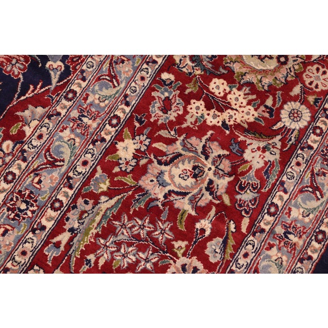 1990s Medallion Kazveen Pak-Persian Blue/Red Wool&Silk Rug - 9'9'' X 14'4'' For Sale - Image 5 of 8