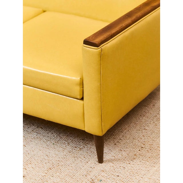 Wood Yellow Vintage Sofa With Wood Arms For Sale - Image 7 of 10