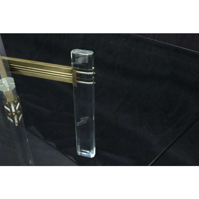Metal Large Glass Top Lucite and Brass Base Conference Dining Table atr. Mastercraft For Sale - Image 7 of 13