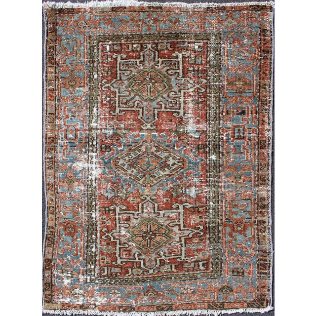 Distressed Antique Persian Karadjeh Rug With Geometric Medallions and Accents For Sale - Image 13 of 13