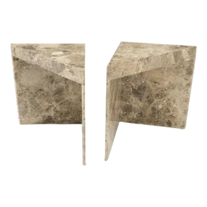 Midcentury Marble Onyx Triangle Shape End Side Tables Night Stands - A Pair