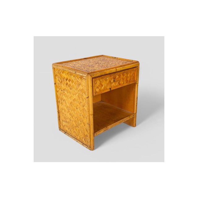 Vintage Woven Bamboo Bedside Table, 1960s-1970s For Sale - Image 4 of 10