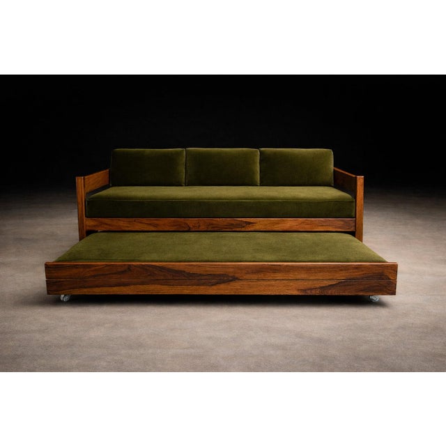 Brazilian Modern Two-in-One Rosewood Sofa & Daybed in Deep Olive Mohair, Celina For Sale - Image 11 of 16