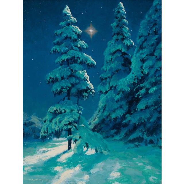 Oh Night Divine, Luke 2:1-20 by Thomas Kegler | Oil on board Night scene with snow-covered trees and a star. For Sale