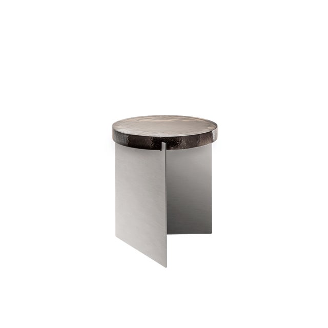 Alwa One Side Table with Smoky Grey Top & Brushed Stainless Steel Base by Sebastian Herkner for Pulpo For Sale - Image 4 of 4
