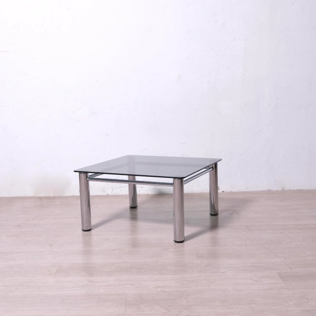 Silver Chromed Metal and Smoked Glass Coffee Table, 1970s For Sale - Image 8 of 12