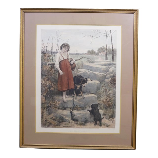 Antique Arlent Edwards First Step Puppy Engraving After George Swinstead 37" For Sale