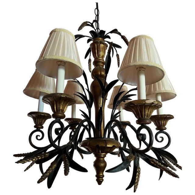 Vintage Regency Tole Wheat Sheaf Chandelier in the Style of Currey and Company For Sale - Image 11 of 11