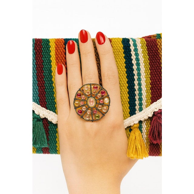 Gemstone Bochic “Orient” Diamond & Multi Color Tourmaline Ring Set In 18K Gold & Silver For Sale - Image 7 of 7