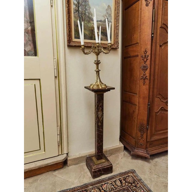 Red Empire Red Marble Pedestals with Brass Applications, Set of 2 For Sale - Image 8 of 10