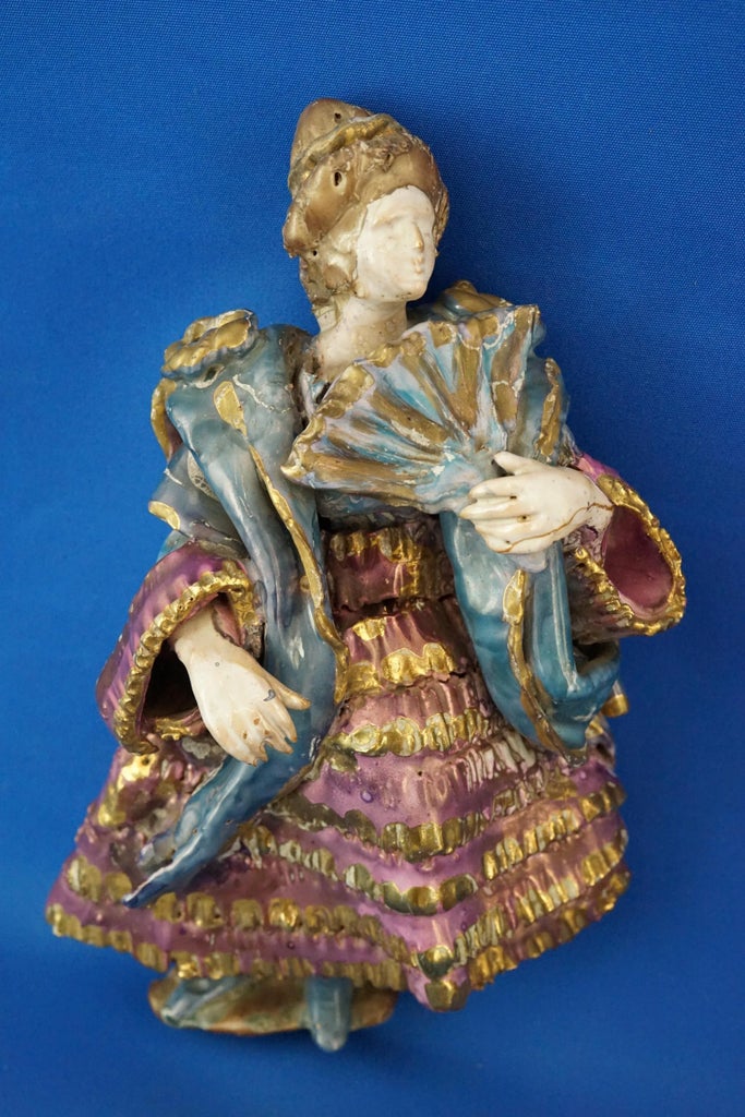 バレリーナ　陶額　イタリア　Giovanni 20th Century Ceramic Bas-Relief of a Lady with a Fan by Giacomo