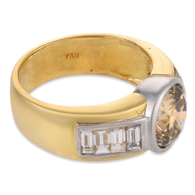 Vintage Gia 3.03 Carat Fancy Dark Yellowish Brown Diamond 18k Gold Ring, Size 7 For Sale - Image 4 of 6
