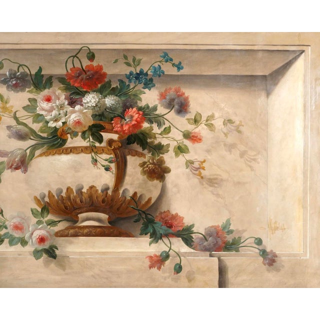 French Large 19th Century French Overdoor Painting, Still Life Flowers For Sale - Image 3 of 9