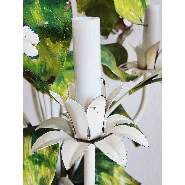 Vintage Italian Handpainted Foral Motif Tole Chandelier For Sale - Image 15 of 18