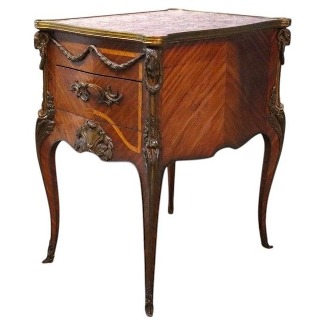 Linke Inspired French Marquetry Marble Top Table With Bronze Mounts 19thC For Sale - Image 4 of 17