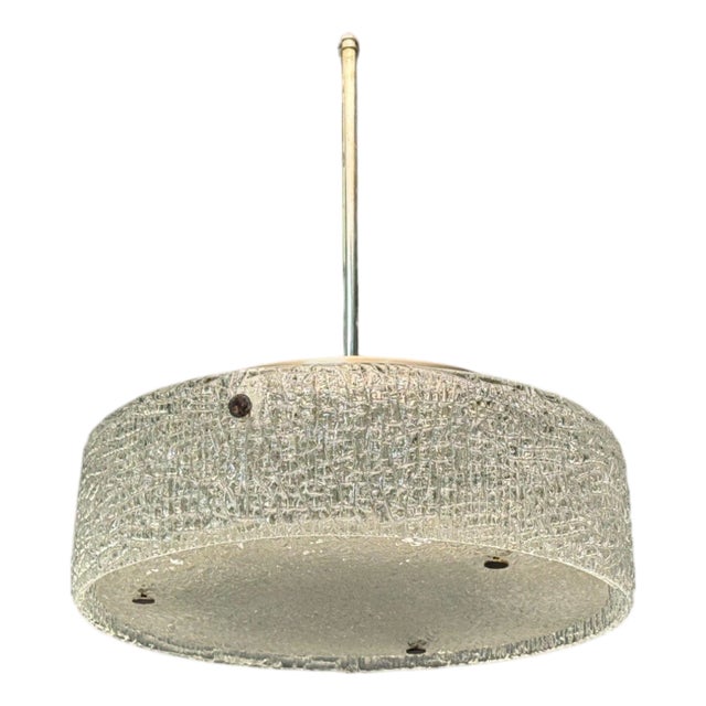 Kaiser Leuchten, Textured Glass, Nickel, Pendant Light, Germany, 1960s For Sale