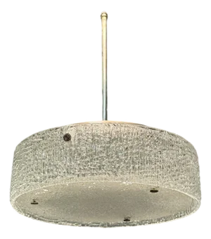 Kaiser Leuchten, Textured Glass, Nickel, Pendant Light, Germany, 1960s