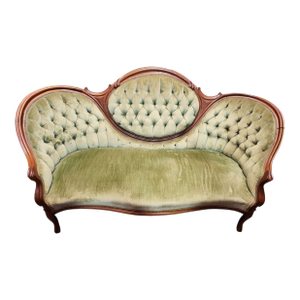 Mid 19th Century Victorian English High Back Velvet Settee