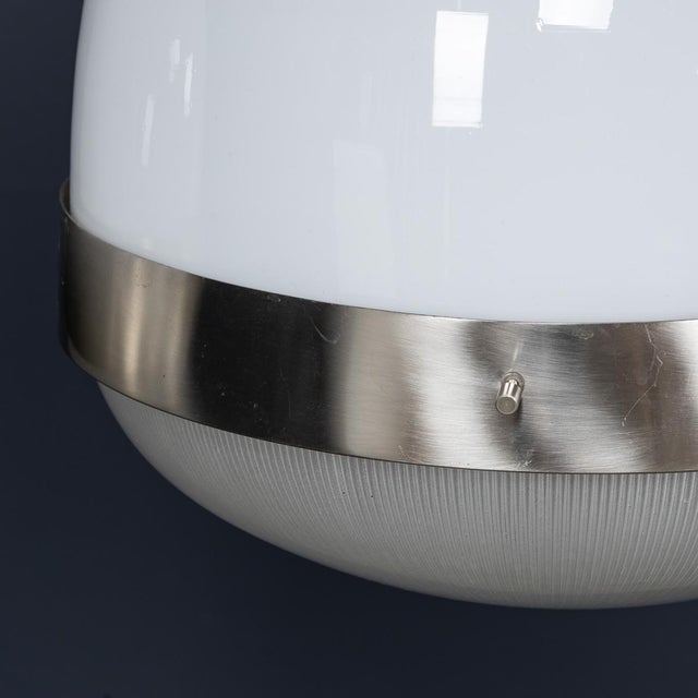 Silver Italian Delta Opaline Pendant Lights by Sergio Mazza for Artemide, 1960s, Set of 2 For Sale - Image 8 of 14