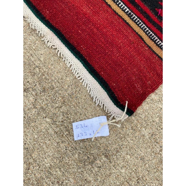 Ruby Red Turkish Tribal Vintage Evil Eye Pattern Boho Kilim Rug For Sale - Image 8 of 9