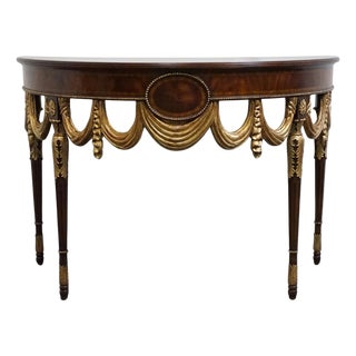 Maitland Smith Inlaid Mahogany Traditional French Directoire Consulate Style 48" Demilune Console Table For Sale