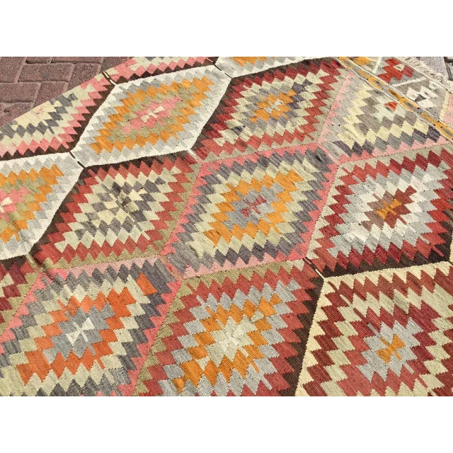 1960's Handwoven Flatweave Kilim - 75" X 113" For Sale - Image 6 of 11