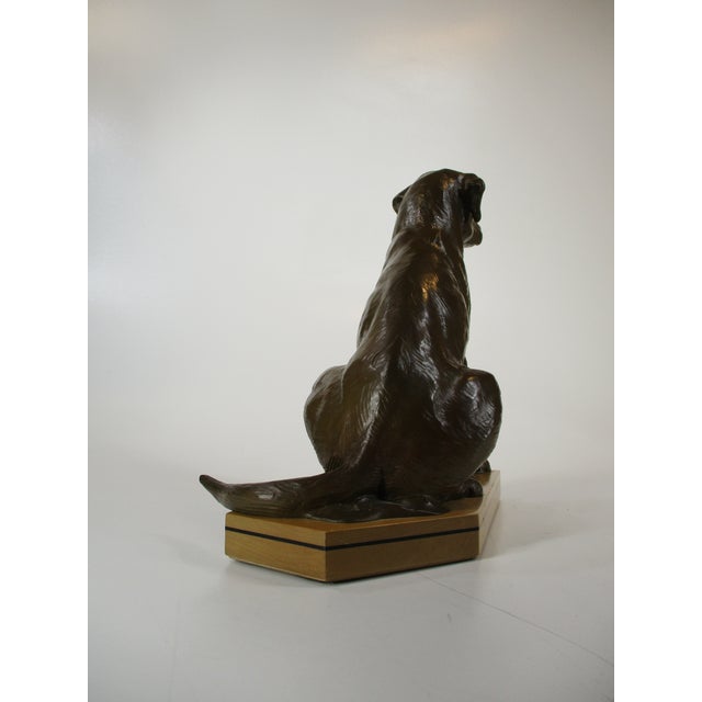Wood Bronze Dog Statue Lab, Labrador Sitting Wooden Bace Artist Signed: Name? & 1995 For Sale - Image 7 of 12
