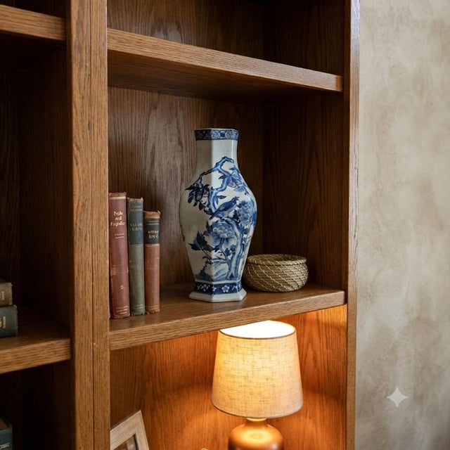 Blue Vintage Chinese Blue White Hexagonal Flower Bird Porcelain Vase For Sale - Image 8 of 15
