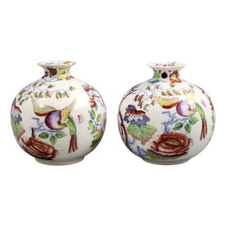 Earthenware Posy Vases with Bird and Peony Pattern from Mason's, 1900s, Set of 2 For Sale