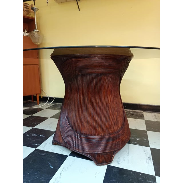 Brown Rattan Marquetry Dining Table, 1980s For Sale - Image 8 of 11