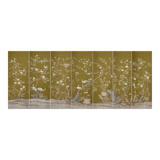 Hand Painted Williamsburg Chinoiserie Wallpaper Mural, Set of 7 Panels, Luxury Oriental Wall Art For Sale