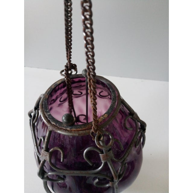 Venetian Purple Murano Glass Candle Lantern For Sale - Image 4 of 9